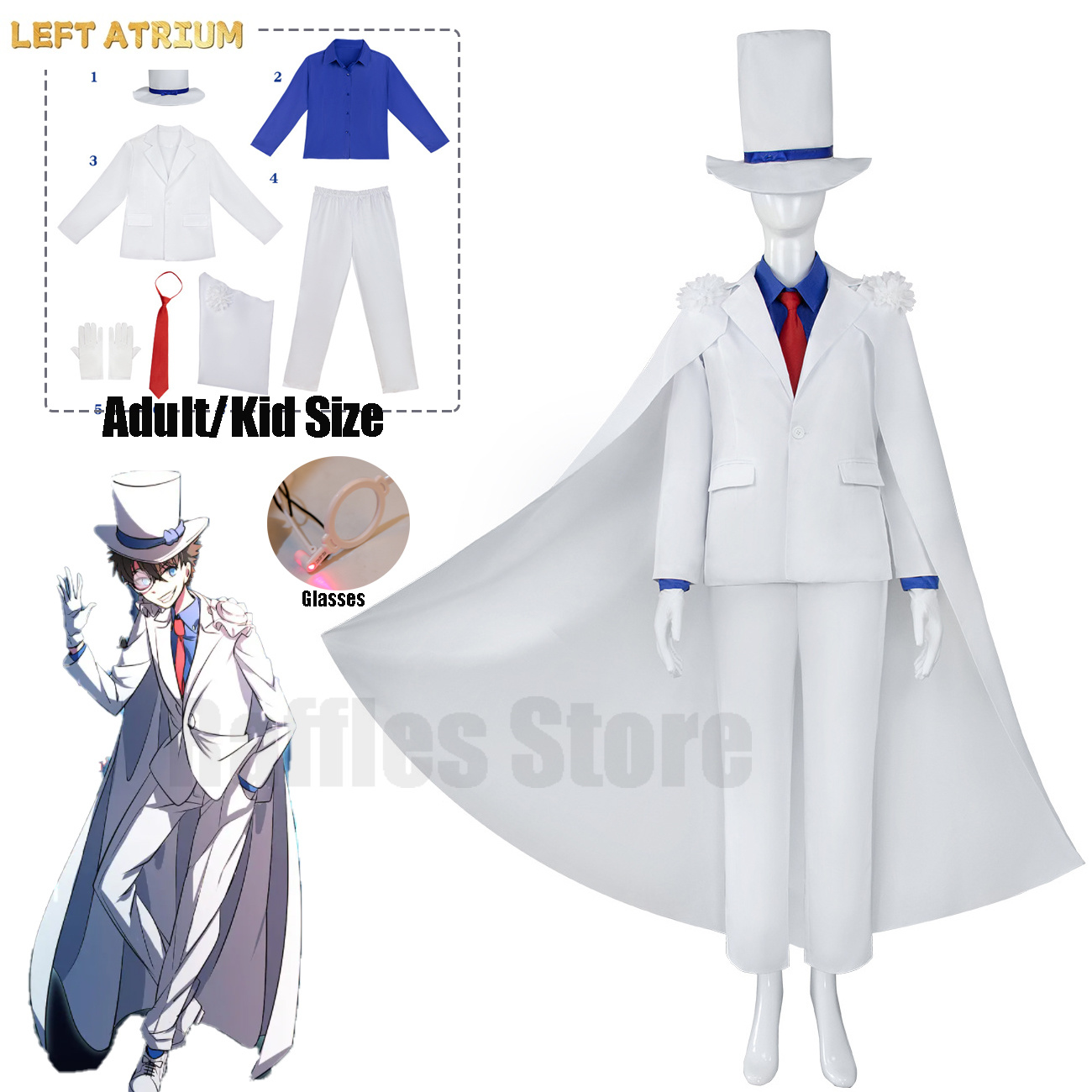 Party Games Kids And Adults - 大人子供コナンキッド怪盗アニメコスプレ衣装帽子メガネ怪盗キッド白王子制服スーツハロウィンパーティー