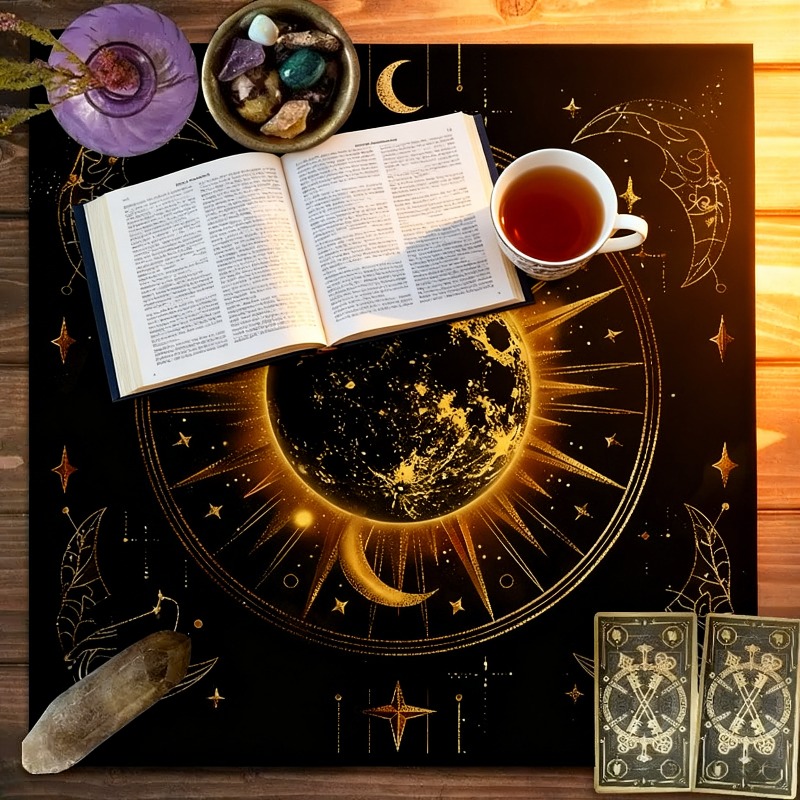Zodiac Party Games - 十二支模様タロットクロス - タロット占い用太陽祭壇布、神秘的な魔法儀式用テーブルクロス、ボードゲームクロス