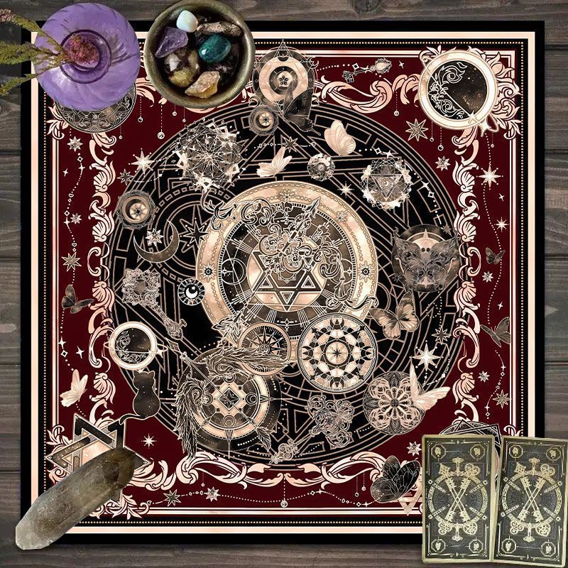 Zodiac Party Games - 干支模様のタロットクロス - タロット占い用の太陽祭壇クロス、神秘的な魔法の儀式用テーブルクロス、ボードゲーム用クロス