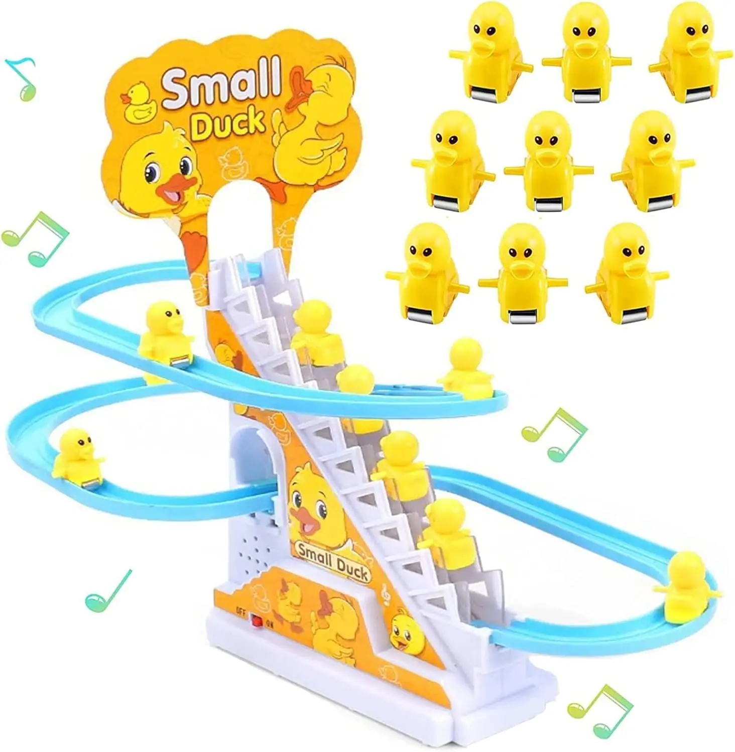 Ladder Toss Set - 電動アヒルDIYレールレーシングトラックローラーコースターおもちゃセット、光と音楽付き知育玩具、子供向けギフト、階段登りトラックおもちゃ
