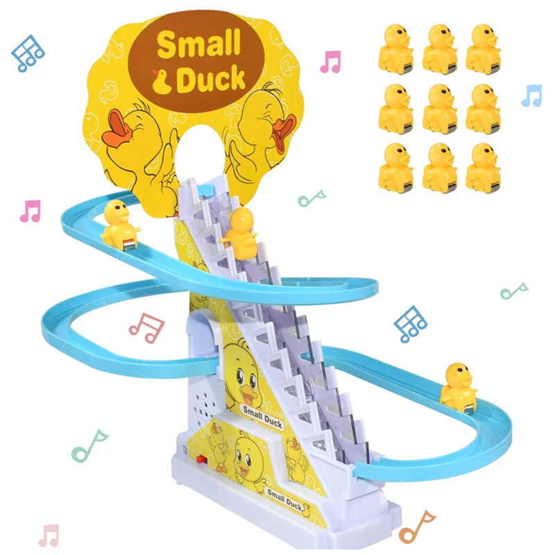 Ladder Toss Set - 自動登坂アヒルトラックおもちゃセット、DIYレール＆ローラーコースター（音楽とライト付き）、インタラクティブ教育レースゲームギフト