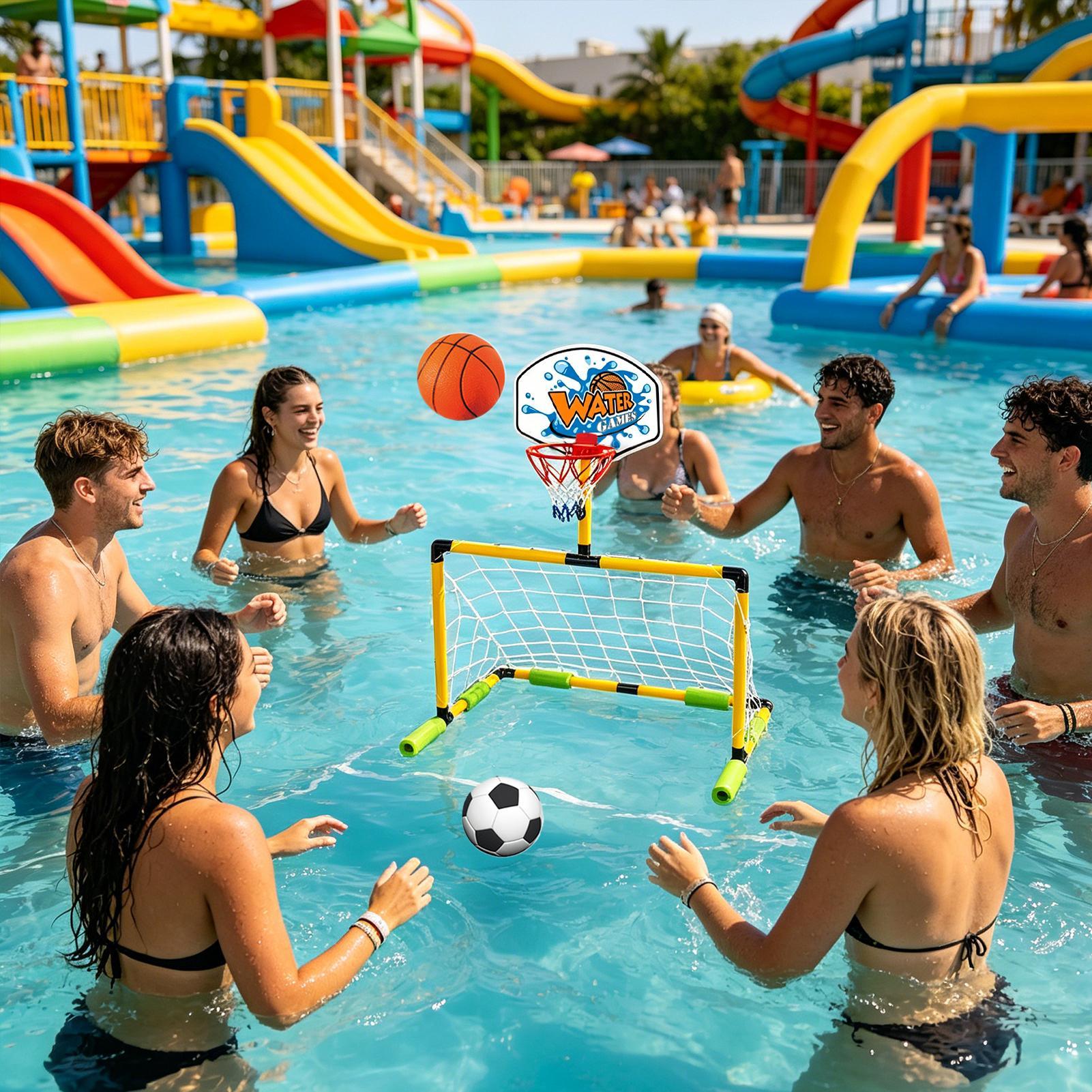 Party Games Kids And Adults - プールバスケットボールフープ 2-in-1 サッカーゴールバスケットボールセット フローティングウォータースコアゲーム 子供 大人向けインタラクティブおもちゃ