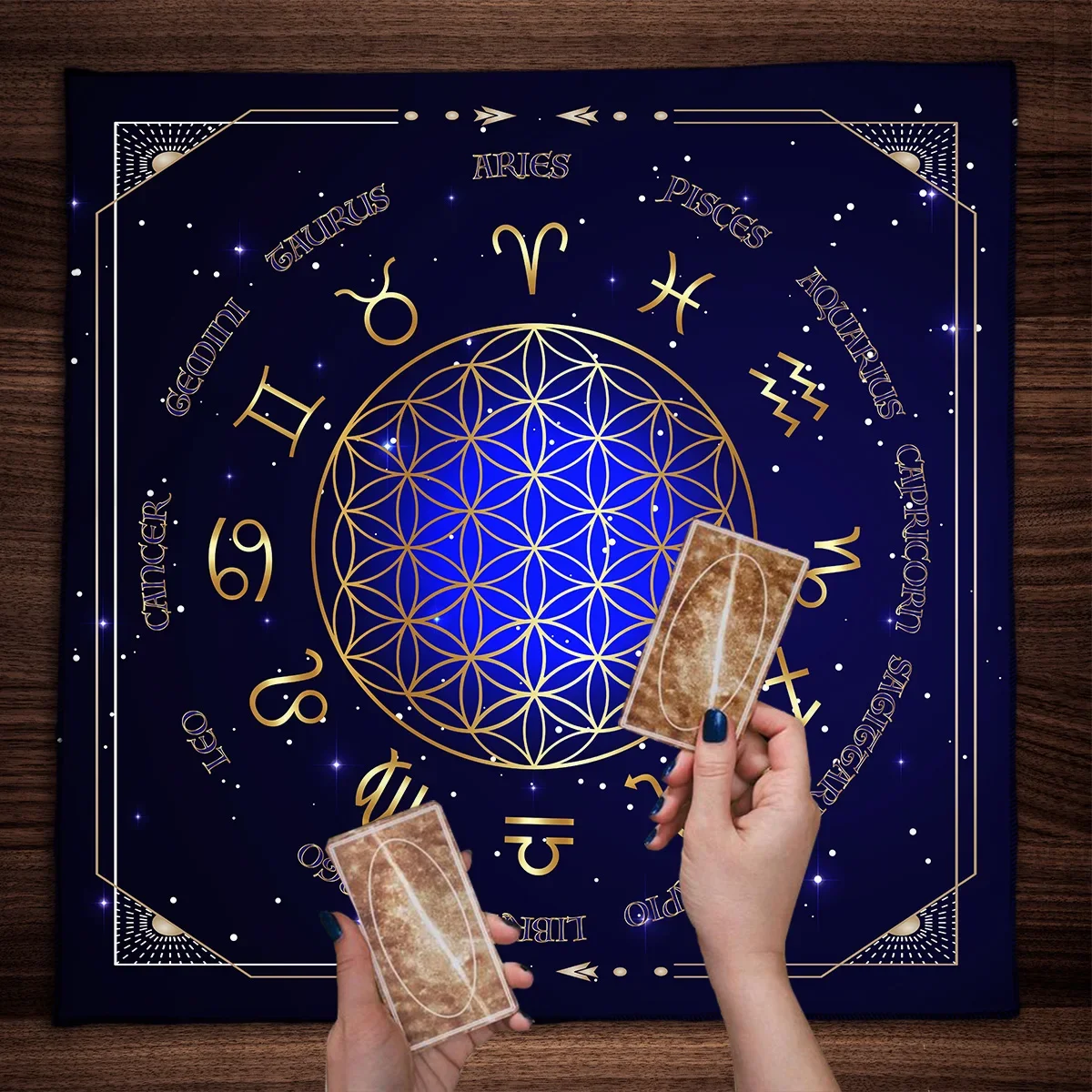 Zodiac Party Games - 曼荼羅のホイール付きタロットテーブルクロス,占星術ボードゲーム,アートポスター