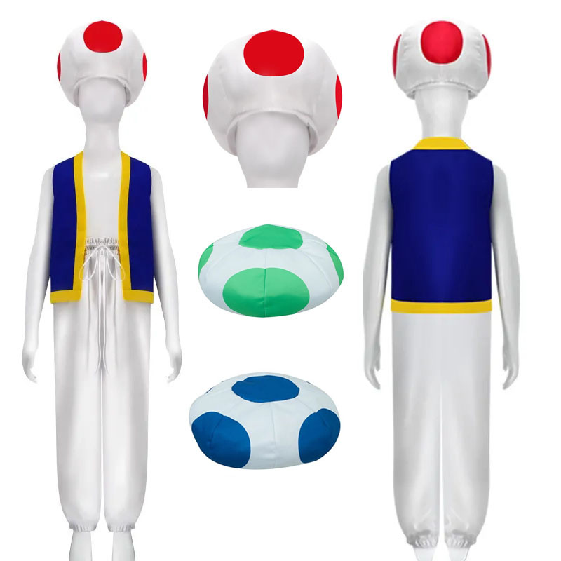 Party Games Kids And Adults - 子供のためのSkinopio toadコスプレ衣装、ゲームbros 2、roleplay、fandything、ベスト、パンツ、ハロウィーン、カーニバルパーティー、大人、帽子