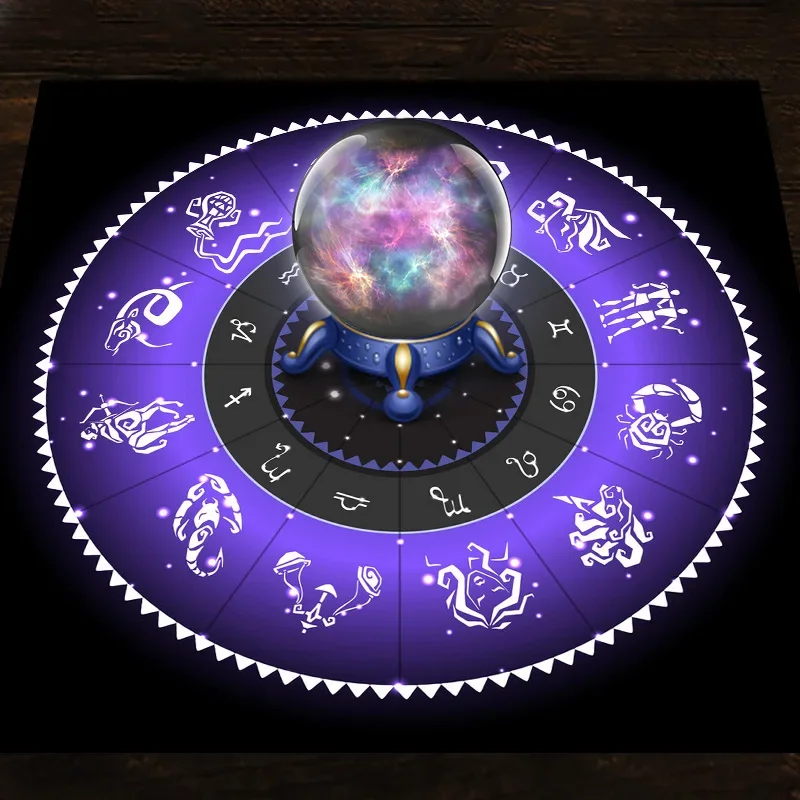 Zodiac Party Games - タロットクロス紫干支ホイールベルベットクロス占いボードゲームマットポリエステルプリントホームデコレーション祭壇布