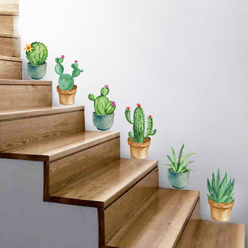 Ladder Toss Set - グリーンガーデン植物サボテン鉢植えフラワーポットセット 3D DIY ウォールステッカー/粘着ファミリーウォールステッカー壁画アート浴室階段装飾