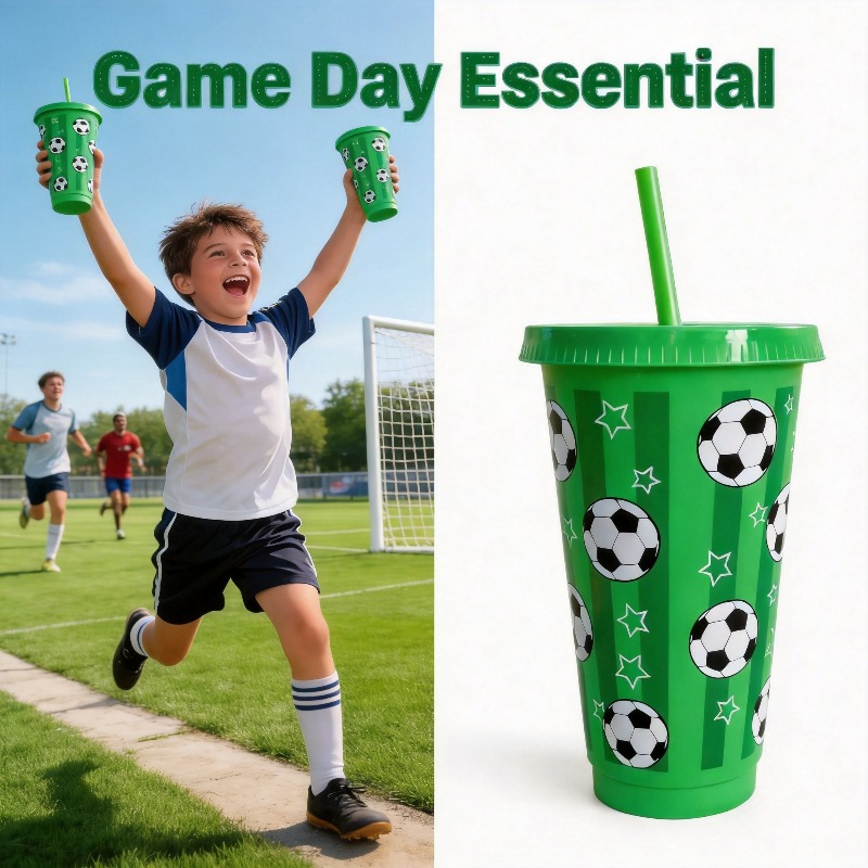 Party Games Adults Drinking - 6/12 個 710 ミリリットルサッカーテーマのウォーターカップ再利用可能なプラスチックタンブラースポーツゲームデーパーティー飲料カップ家庭用屋外飲料ボトル