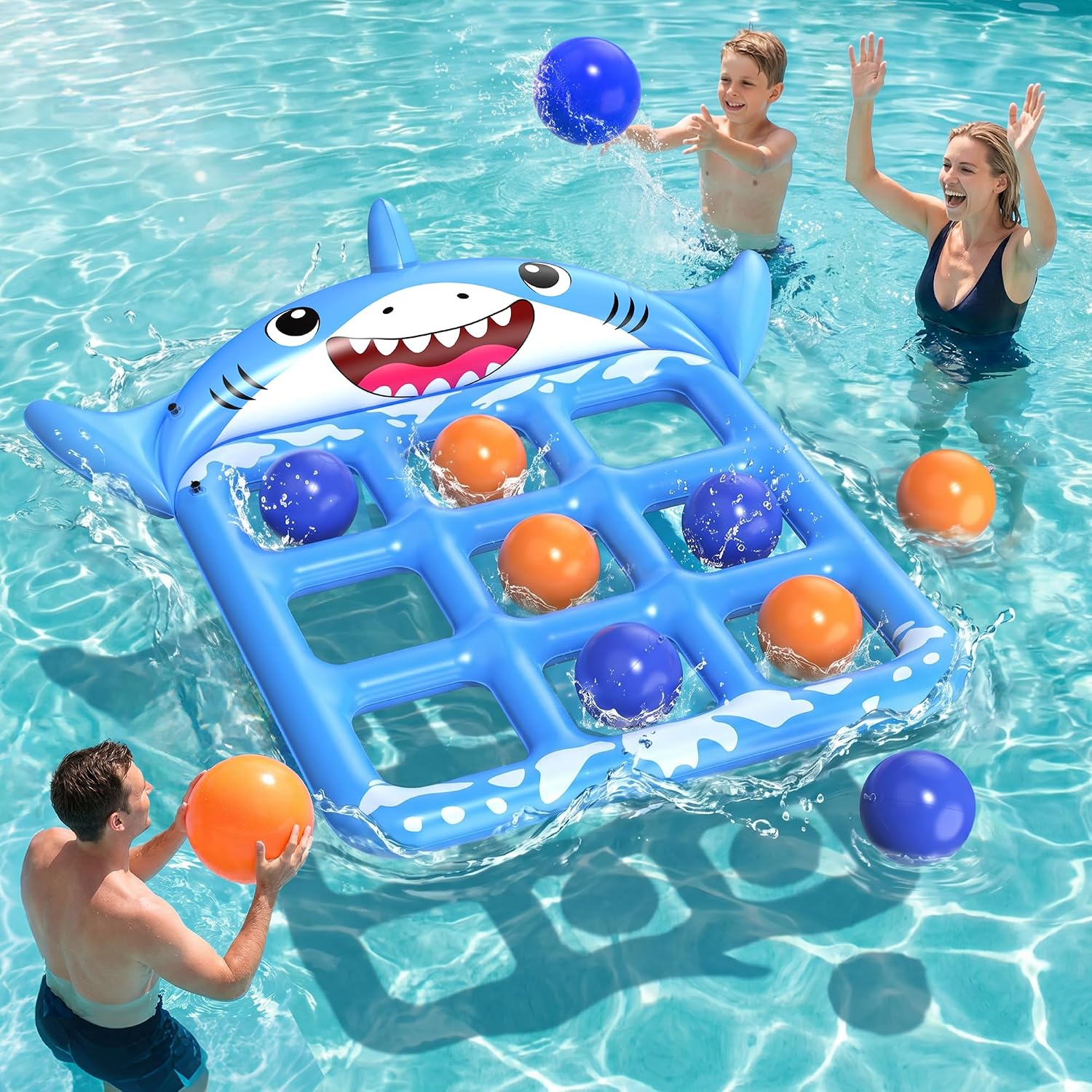 Party Games Kids And Adults - 子供と大人のためのプール玩具ゲーム、72インチx54インチの巨大なインフレータブルフローティングプール三目並べゲーム（ボール10個付き）、プールゲームパーティートイフロート、大人、ティーン、子供、家族、ビーチ、夏の水遊びに最適