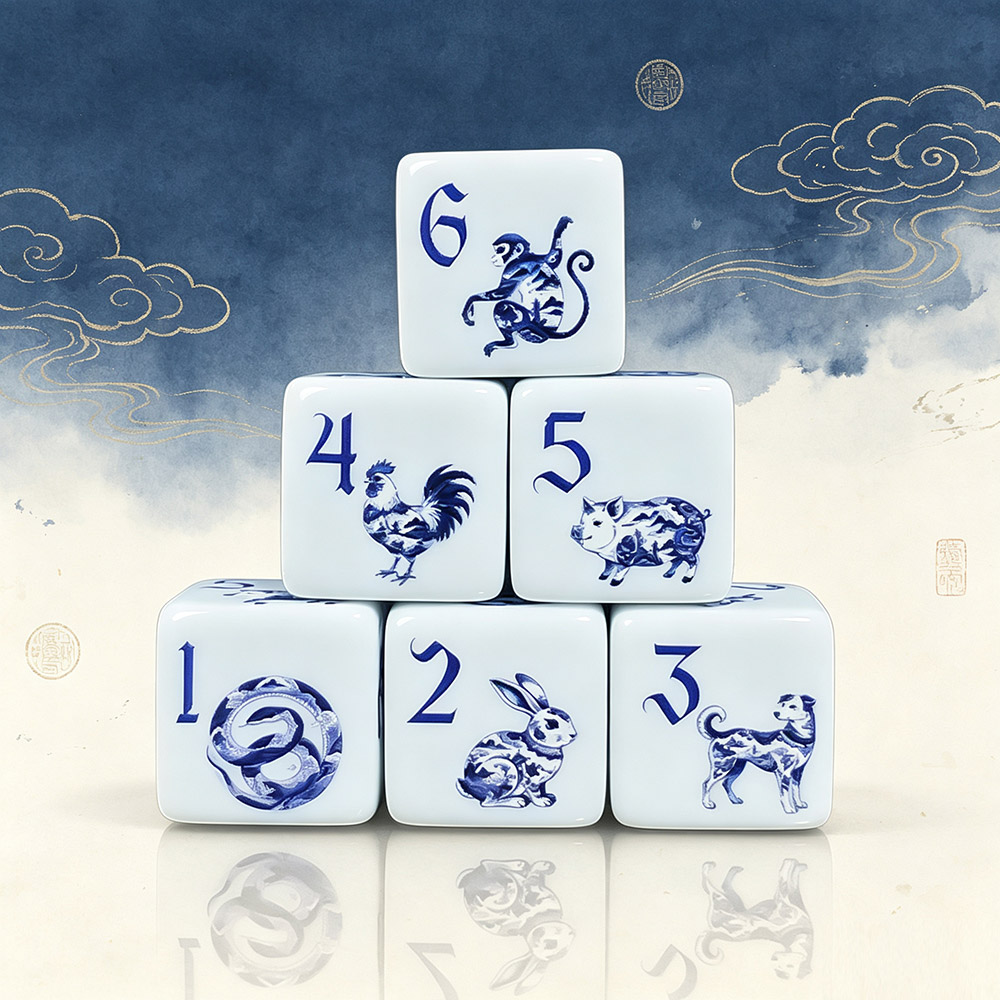 12 個 16 ミリメートル D6 プリントアクリル青白磁中 - Zodiac Party Games のレビューと価格