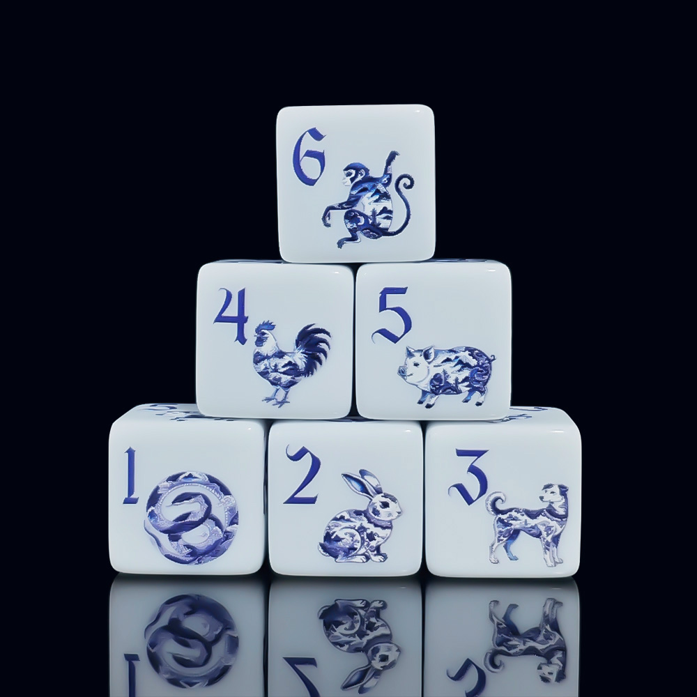 12 個 16 ミリメートル D6 プリントアクリル青白磁中 - Zodiac Party Games のレビューと価格