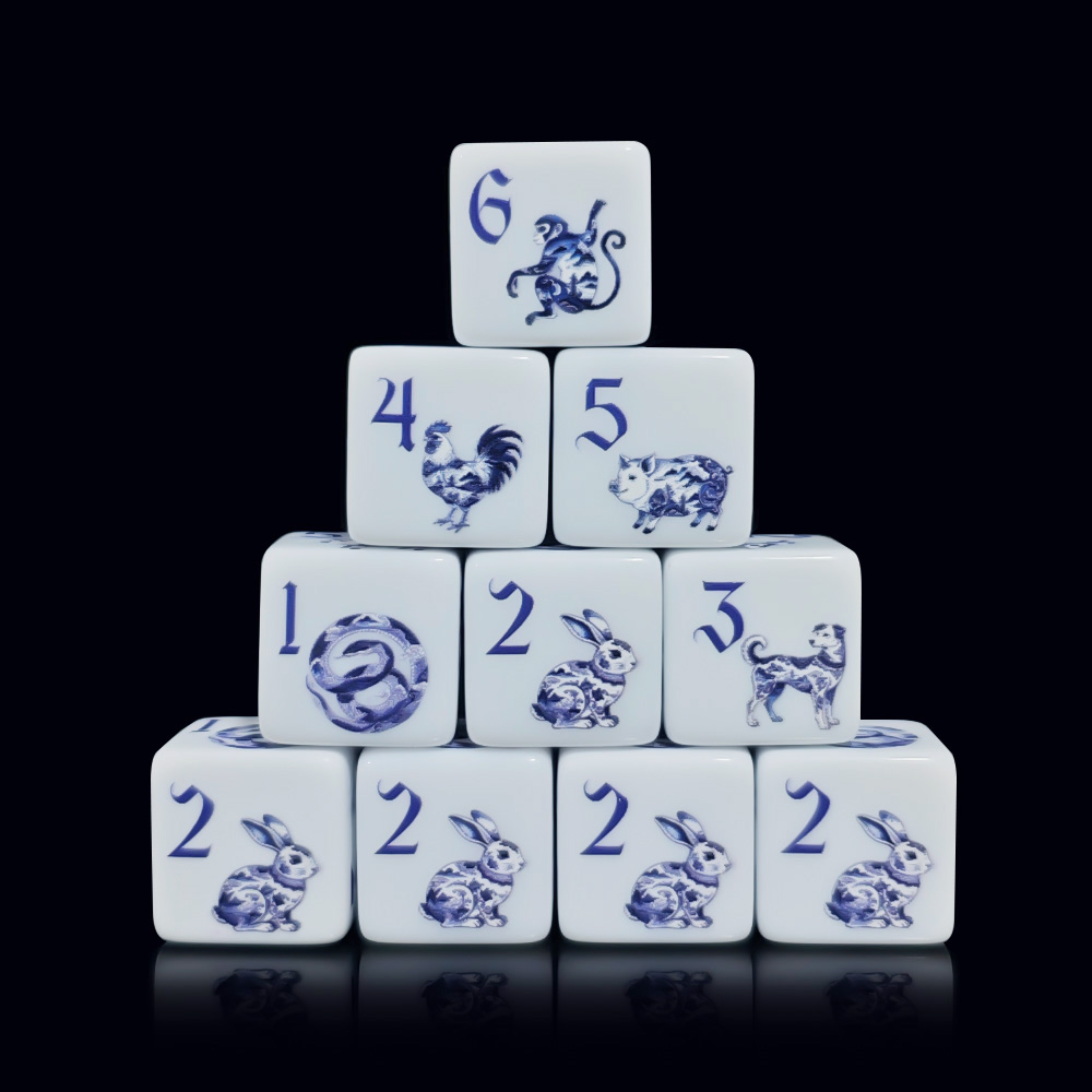 12 個 16 ミリメートル D6 プリントアクリル青白磁中 - Zodiac Party Games のレビューと価格