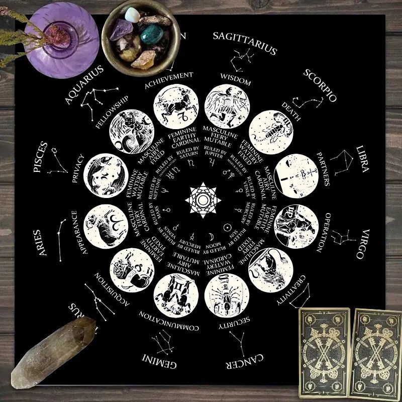 干支模様のタロットクロス - タロット占い用の太陽祭壇クロス - Zodiac Party Games のレビューと価格