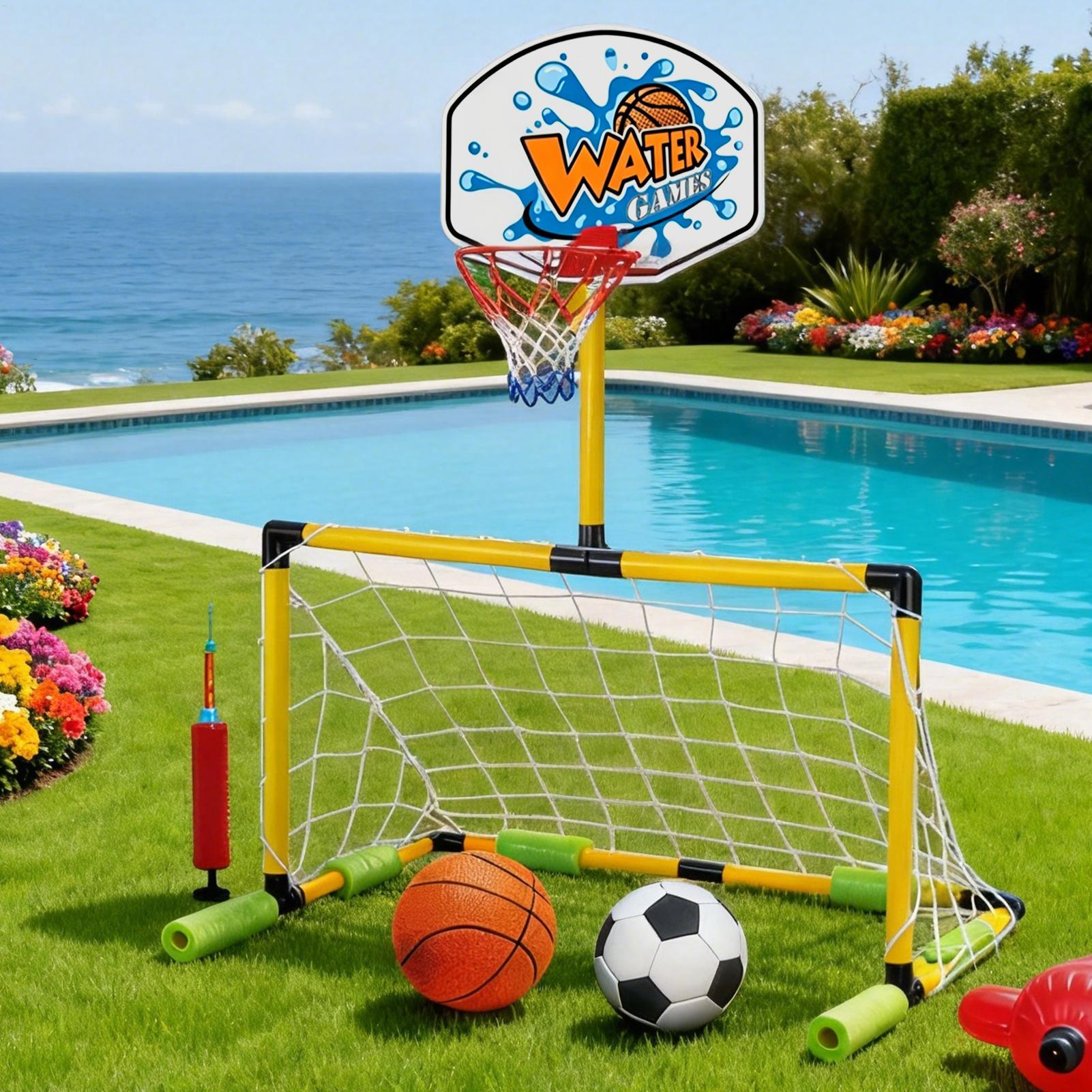 プールバスケットボールフープ 2-in-1 サッカーゴールバ - Party Games Kids And Adults のレビューと価格