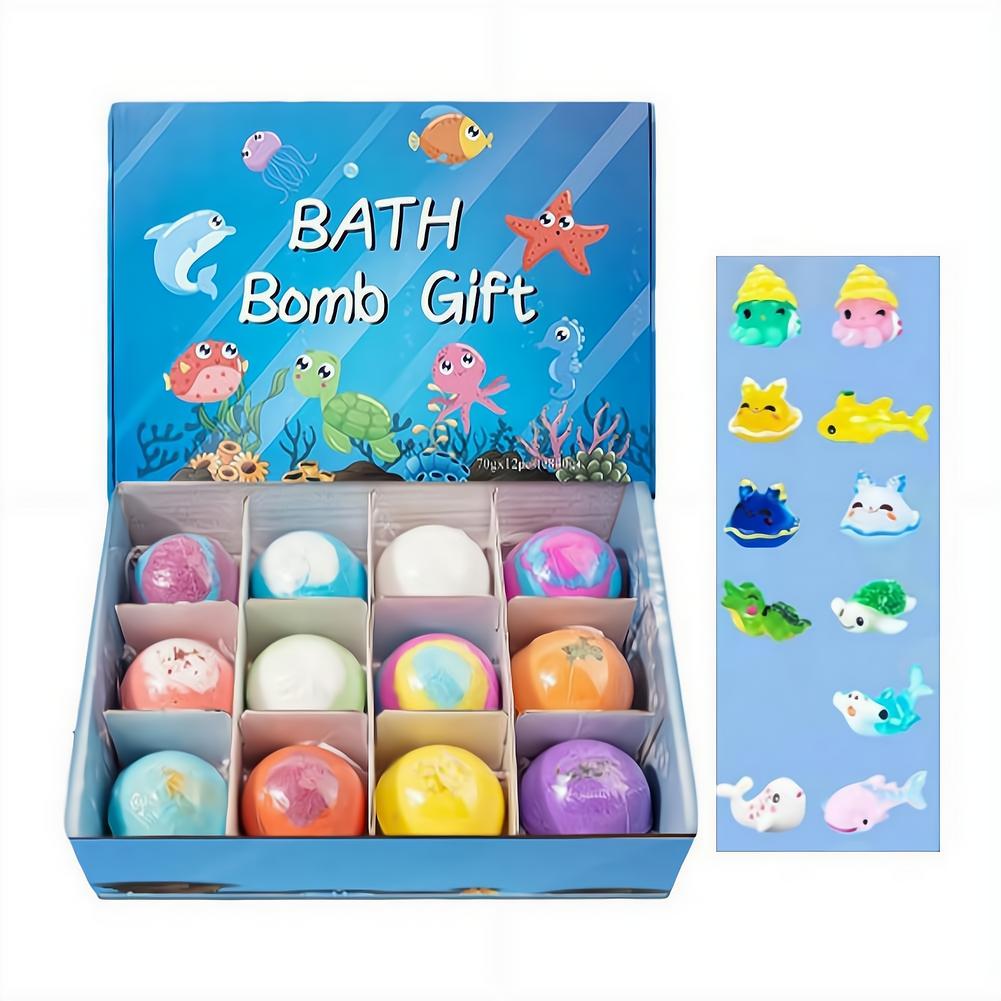 12個入り子供用バスボム、海の生き物のおもちゃ入り、発泡入浴 - Party Games Bomb のレビューと価格